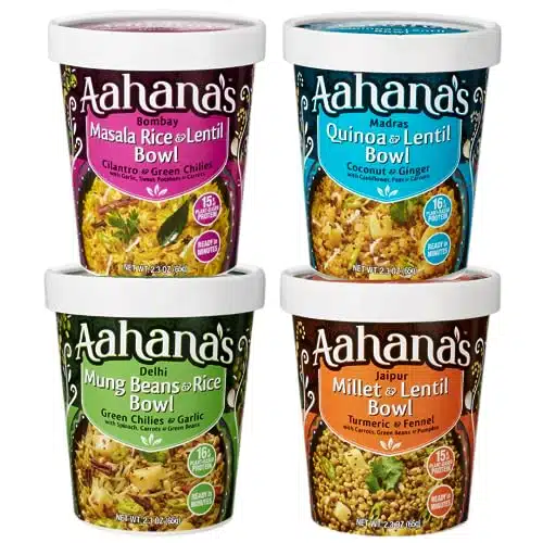 Aahana's Lentils (Dal) & Rice Bowls (Kitchari) Prepared Meals  Ready to Eat Meals, Vegan, Gluten Free, Plant Based Food  High Protein, Just Add Water Meals   Indian Food With Ayurveda Principles  Pack