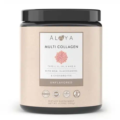 Alaya Multi Collagen Powder   Supports Hair, Skin, Nails & Bone Health for Women and Men   Types Hydrolyzed Collagen Peptides Protein Powder Supplement with MSM + Glucosamine (ct)