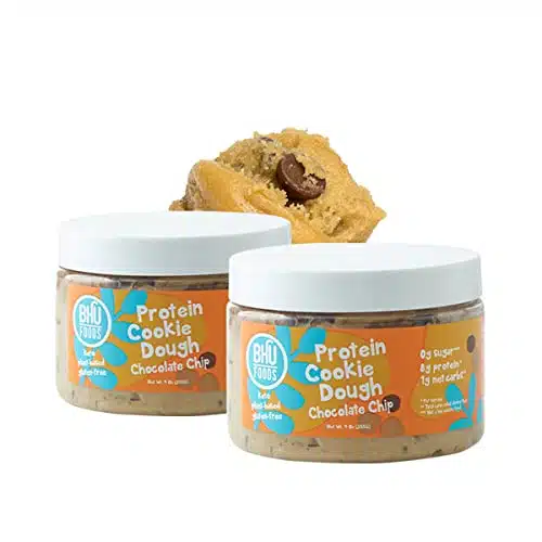 BHU FOODS Keto Protein Cookie Dough Snack Jar  Chocolate Chip, g Protein, g Net Carbs, less than g Sugar  Organic & Vegan, Gluten Free Dairy Free  Packs  Keto Snacks  Healthy Snacks for School