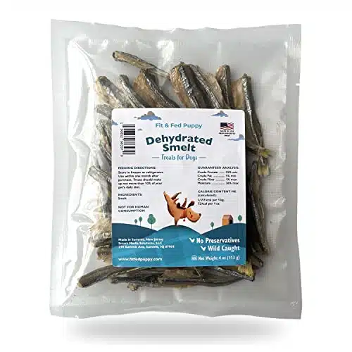 Fit & Fed Puppy Single Ingredient Dehydrated Smelt Dog Treats â Hand Made Dog Treats â Treats for Dogs Made in USA â Smelt Dog Treats   No Preservatives â oz