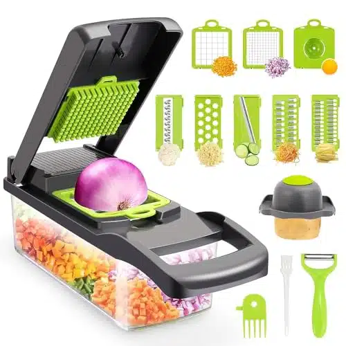 Vegetable Chopper,Senbowe Multifunctional in Food Choppers Onion Chopper Vegetable Slicer Cutter Dicer Veggie chopper with Blades,Colander Basket,Container for Salad Potato Carrot Garlic