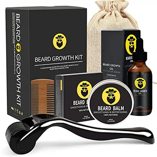 Beard Growth Kit   Derma Roller, Serum Oil (oz), Balm and Comb, Stimulate Beard and Hair Growth   Gifts for Men Dad Him Boyfriend Husband Brother