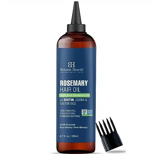 Botanic Hearth % Pure Rosemary Oil For Hair Growth Infused With Biotin  Hair Strenghtening Treatment  Nourishing & Volumizing  With Jojoba Oil & Castor Oil  Non GMO Verified  fl oz