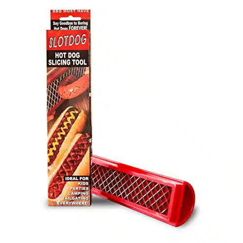 SLOTDOG   Hot Dog Slicing Tool   Stainless Steel Cutter Blades for Kitchen, Grilling, Tailgating, Camping and Backyard Outdoor BBQ   inch   Red