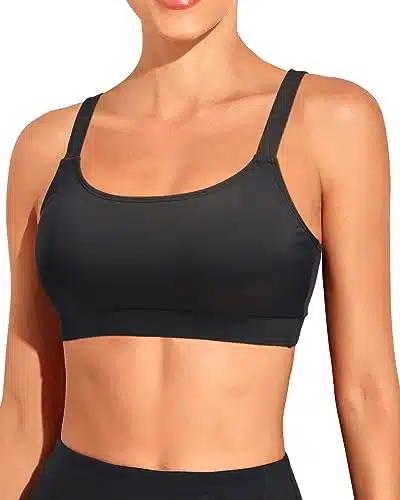 Tempt Me Women Black Sports Bra Bikini Tops Scoop Neck Bathing Suits Top Padded Swim Crop Tops Only XL