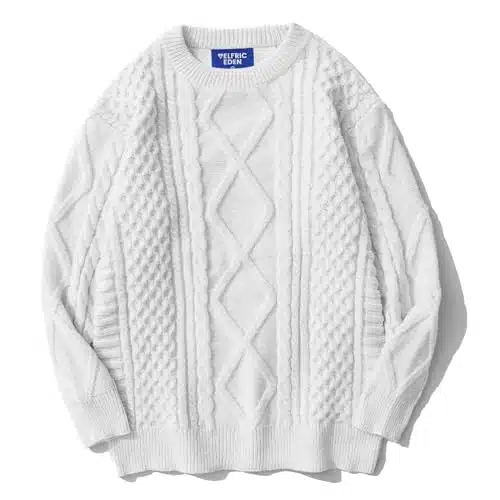 Aelfric Eden Oversized Cable Knit Sweater Women Chunky Rory Gilmore Crewneck Sweater Ladies Pullover Sweaters Tops White