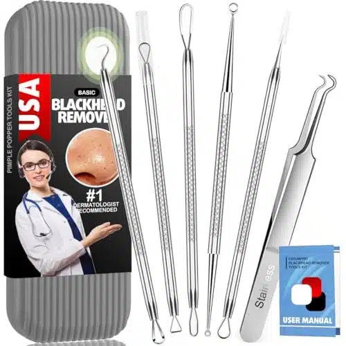 Blackhead Remover Tools, Pimple Popper Tool Kit, Blackhead Extractor Set for Removing Blackhead, Whitehead, Pimple, Acne, Zit, Comdone, Pores, Fat Granules on Nose, Face   with Organized Case