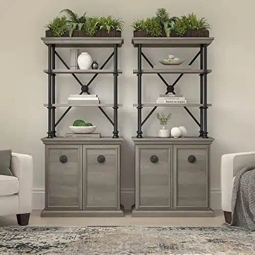 Bush Furniture Coliseum Designer Bookcase with Doors (Set of Two) in Driftwood Gray