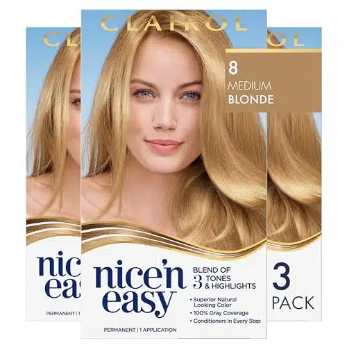 Clairol Nice'n Easy Permanent Hair Dye, edium Blonde Hair Color, Pack of