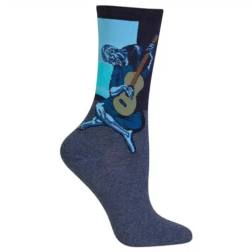 Hot Sox Women's Artist Series Crew Socks  Old Guitarist Touser, Denim Heather, Shoe