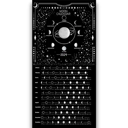 Moon Calendar Lunar Phases, Hangable MoonLight Wall Poster, Full Moon Tracker Wall Art, Moon Lover Gifts, Astrology Decorations, and Celestial Calendar, Black