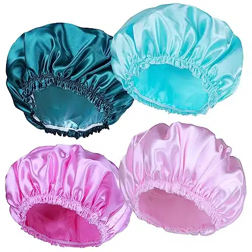 Shower Caps for Women, PCS Elastic and Reusable Bath Caps, Double Waterproof Layers Shower Cap, Bathing Shower Caps, Environmental Protection Hair Bath Hat   Solid Color