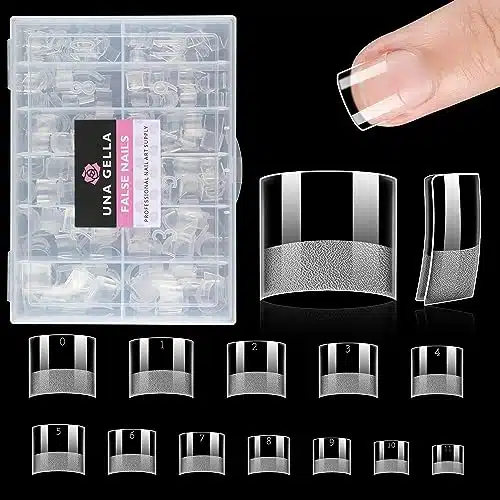 UNA GELLA Extra Short Square Fake Nails pcs Half Cover Press on Nails Pre shape Gel Nail Tips for Acrylic XS Square Nails False Nails For Nail Extension Home DIY Nail Salon Sizes Gelly Tips