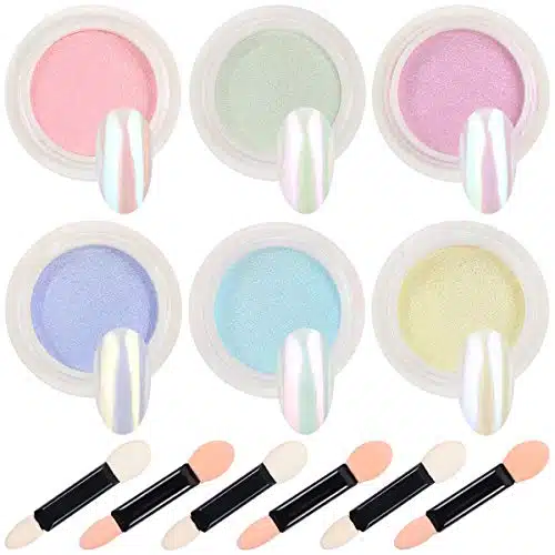 Aooba Nail Chrome Powder  Mirror Laser Nail powderNeon Powder Aurora Powder Titanium Metal PowderNail Art Decoration With Nail Sponge Brushes(Aurora Powder)