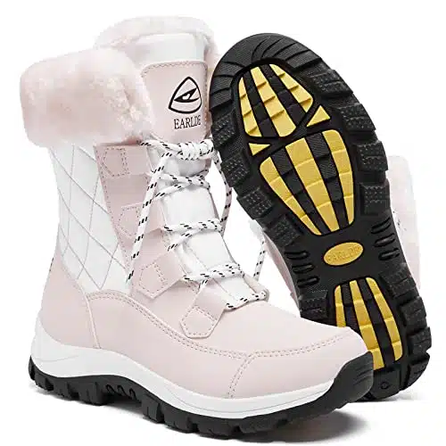 EARLDE Womens Snow Boot With Waterproof Lace Up Mid Calf Outdoor Winter Deep Tread Rubber Sole