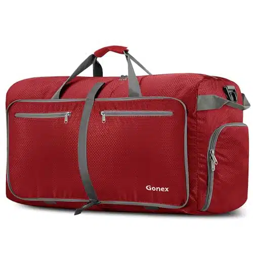 Gonex L Large Foldable Travel Duffle Bag with Shoes Compartment, Packable Lightweight Water Repellent Duffel Bag for Camping Gym Weekender Bag Red