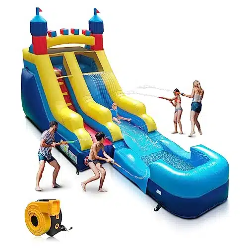 JOYMOR Commercial Grade Inflatable Water Slide with Splash Pool for Kids and Adults, % PVC Vinyl Inflatable Water Park for Outdoor Fun Backyard with Air Blower (x x ft)