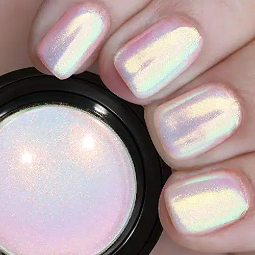 PrettyDiva Mermaid Chrome Nail Powder   Aurora Nail Powders Iridescent Pigment Pearl Mica Powder for Nail Art, White Irridescent Chrome Powder Pigment for Nails Chameleon Powder Glitter Dust