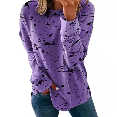 Qinnyo Lightning Deals Tops for Women Trendy Tops for Women Casual Fall Women's Sweatshirts Long Sleeve Tunic Tops Crew Neck Soft Pullover Shirt Clothes amazon deals of the day prime clearance