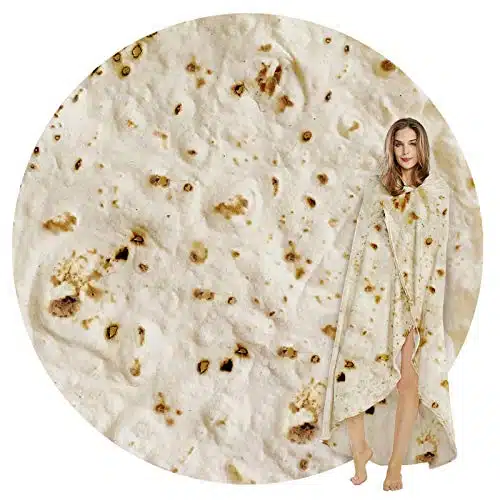 SeaRoomy Burritos Tortilla Blanket, Tortilla Wrap Blanket, Novelty Funny Tortilla Round Blanket Giant Tortilla Round Soft Blanket(Light Yellow, inches)