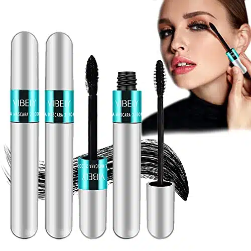 Vibely Mascara x Longer Waterproof, in D Silk Fiber Lash Mascara, Lash Cosmetics Vibely Mascara x Longer Washable, Long lasting Thrive Black Mascara for Natural Lengthening an