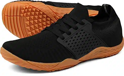 WHITIN Men's Trail Running Shoes Minimalist Barefoot Wide Width Toe Box Gym Workout Fitness Low Drop Comfortable Pilates Heel Black Gum