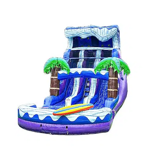 XJUMP  Surf Beach Tall Inflatable Water Slide with Splash Pool and Dual Lane, Big Kids and Adults, Commercial Grade, Outdoor Backyard, Summer Fun, Wet Dry, Blow Up, Water Park