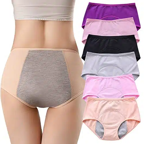 ZJHTK Pcs Cotton Leakproof Underwear for Women, Soft Middle Waisted Briefs, Breathable Stretch Panties,XXL Multicolor