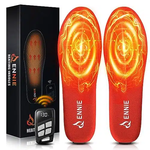 mAH Rechargeable Heated Insoles for Women Men, Up to Hours Foot Warmer with Remote Control, Precise Temp Control Thermal Insoles for Outdoor (L US Women's , Mens , Red)