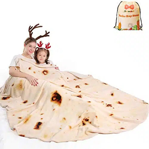 mermaker Burritos Tortilla Throw Blanket Double Sided inches for Adult and Kids, Giant Funny Realistic Food Blankets, GSM Novelty Soft Flannel Taco Blanket (Yellow  Double Sided)