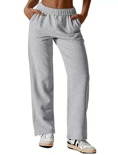 ABOCIW Sweatpants Women Fleece Lined High Waisted Baggy Thick Sweat Pants Comfy Lounge Pants Straight Wide Leg Athletic Joggers with Pockets Gray Small