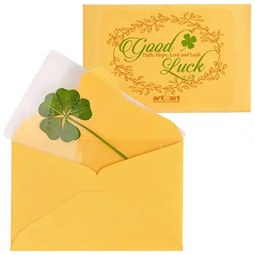 ARTMART Genuine Real Five Leaf Green Clover St. Saint Patric's Day Bookmarks Irish Shamrock Good Luck Charm for Smartphone Wallet Case Amulet Purse Coating Gift Thanks Card L