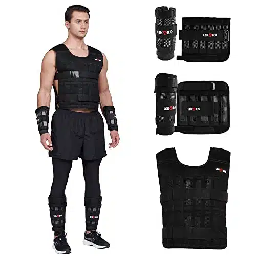 Adjustable Weighted Vest Set with Arm Weights and Leg Weights, Weight Training Workout Set, Weights Jacket & Wrist Weights & Ankle Weights (Including Weights Steel Plates)