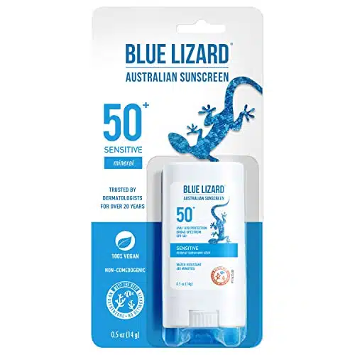 BLUE LIZARD Sensitive Mineral Sunscreen Stick with Zinc Oxide, SPF +, Water Resistant, UVA UVB Protection Easy to Apply, Fragrance Free, Oz