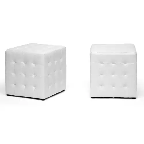 Baxton Studio Siskal Modern Cube Ottoman, White, Set of ,