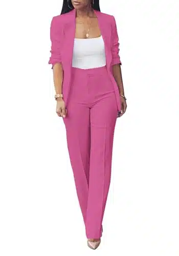 Business Suit Set for Women Office Outfits Blazer Jackets + High Waist Straight Leg Pants