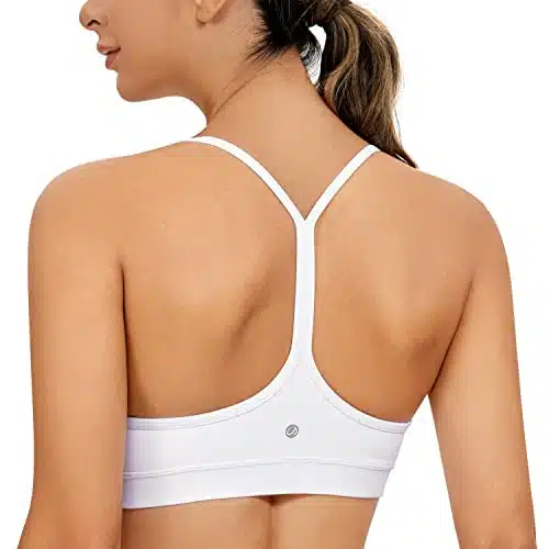 CRZ YOGA Butterluxe Womens Y Back Sports Bra   Padded Racerback Low Impact Spaghetti Thin Strap Workout Yoga Bra White Small