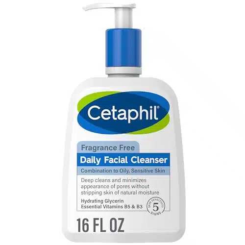 Cetaphil Face Wash, Daily Facial Cleanser for Sensitive, Combination to Oily Skin, NE oz, Fragrance Free, Gentle Foaming, Soap Free, Hypoallergenic (Packaging May Vary)