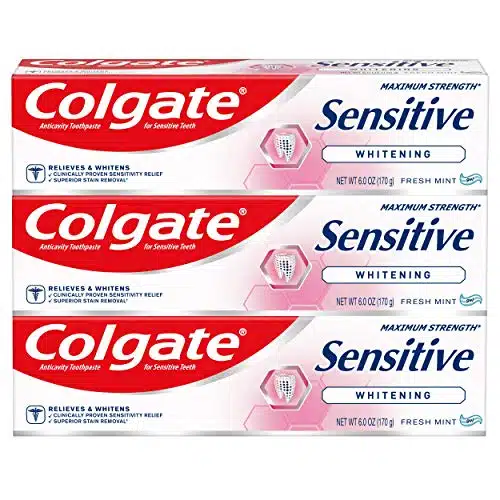 Colgate Whitening Toothpaste for Sensitive Teeth, Enamel Repair and Cavity Protection, Fresh Mint Gel, Oz (Pack of )