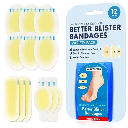 Dr. Frederick's Original Better Blister Bandages   ct   Water Resistant   % More Cushioning   Hydrocolloid Bandages for Foot, Toe, & Heel   Blister Pads for Prevention & Recov