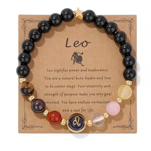 GolbalJew Leo Zodiac Bracelets Healing Crystal Constellations Protection Stone Beads Bracelet for Women Birthday Zodiac Gifts Horoscope Spiritual Jewelry