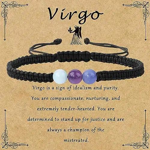 GolbalJew Virgo Zodiac Bracelets for Women Healing Crystal Stone Beads Bracelet Birthday Zodiac Gifts Horoscope Spiritual Bracelet