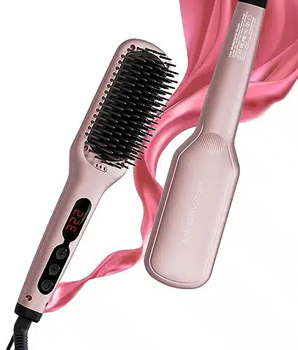 Hair Straightener Brush, MegaWise Hair Straightening Comb for All Hair Types with Nano Heating Teeth, Double Anion Technology, MCH s Fast Heating & inute Auto Shut Off   Gifts