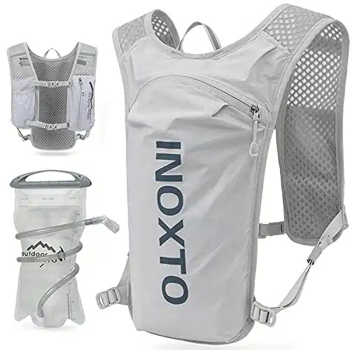 INOXTO Running Hydration Vest Backpack,Lightweight Insulated Pack with L Water Bladder Bag Daypack for Hiking Trail Running Cycling Race Marathon for Women Men (Light Gray)