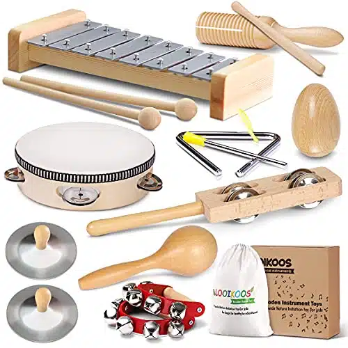 LOOIKOOS Toddler Musical Instruments International Natural Wooden Music Set for Toddlers and Kids Eco Friendly Preschool Educational Musical Toys with Storage Bag