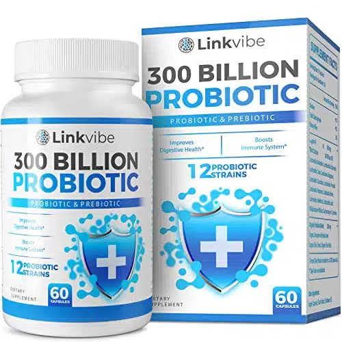 Linkvibe Probiotic Billion CFU   Strains Probiotics with Organic Prebiotics for Digestive & Gut, Immune, Bloating Health   Probiotics for Women and Men   Daily Probiotics Supp