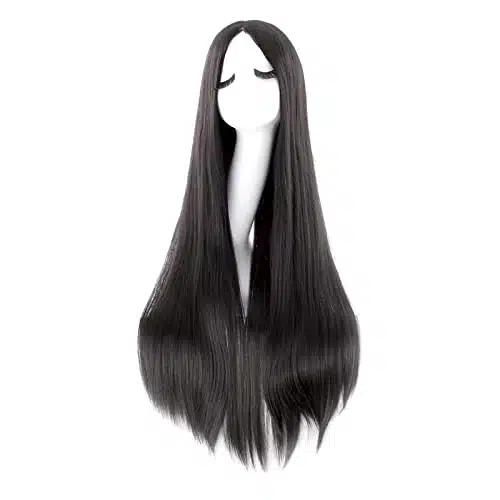 MapofBeauty Inch cm Carve Long Straight Cosplay Wig Anime Costume Party Wig (Black)