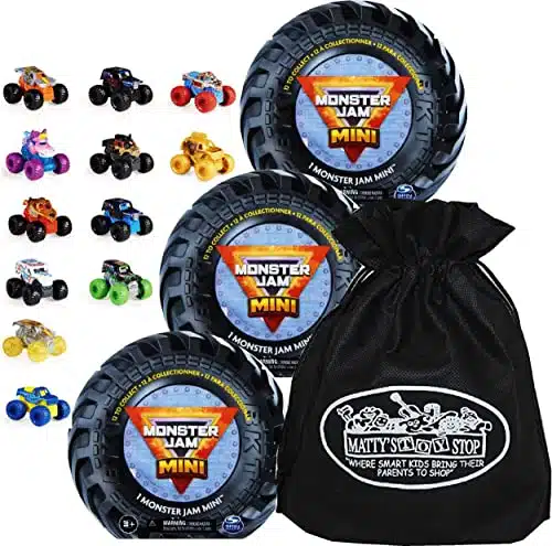 Matty's Toy Stop Monster Jam Mini Mystery Collectible Monster Trucks (Scale) Gift Set Party Bundle Storage Bag   Pack (Assorted)