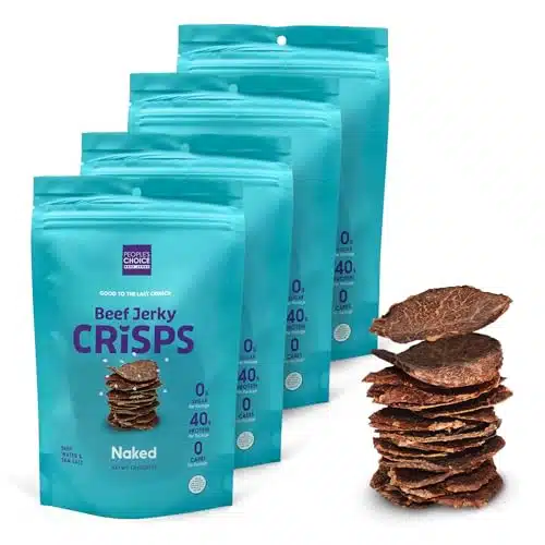 People's Choice Beef Jerky   Jerky Crisps   Naked   Three Ingredients   Beef, Water, Sea Salt   Sugar Free, Zero Carb, Gluten Free, Keto Friendly, Carnivore Diet, g Protein pe