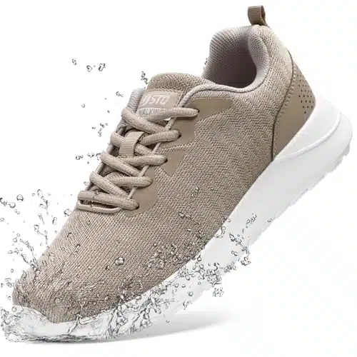 STQ Water Resistant Tennis Shoes Womens Plantar Fasciitis Gym Workout Sneakers for Travelling, Jogging & Walking Taupe